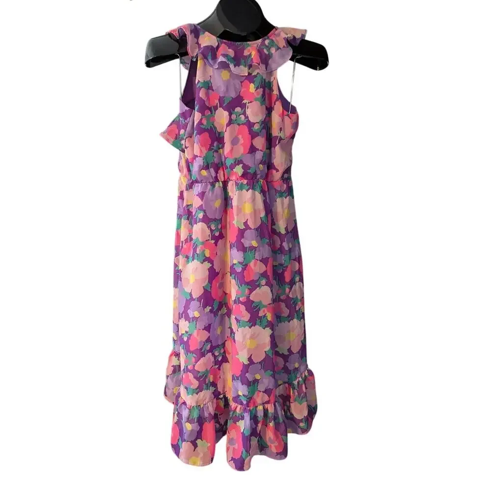 THE CHILDREN'S PLACE XXL16 Purple Pink Abstract Spring Floral Ruffle Dress